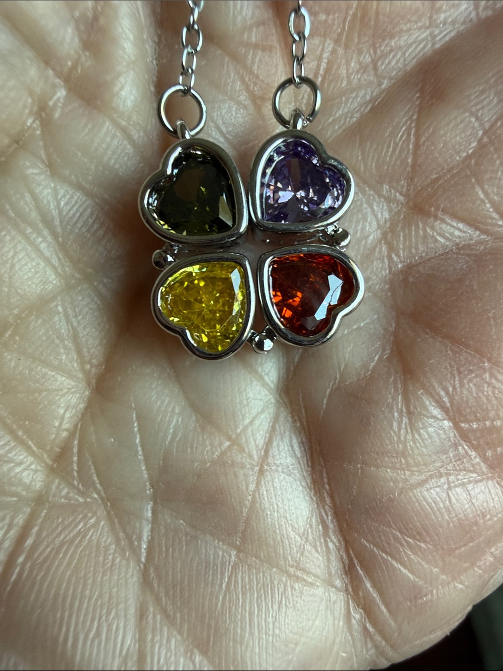 Multicolor Heart Gem Clover Pendant Necklace - Multi Functional Pendant - Picture 5 of 9